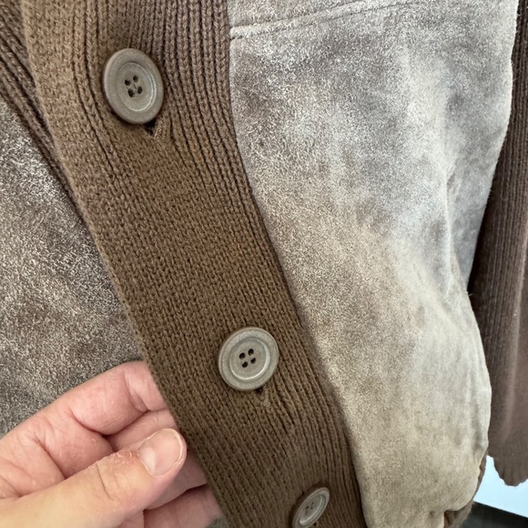 1980s Outdoor Exchange Genuine Suede and Cable Knit Cardigan Size M - Picture 9 of 9